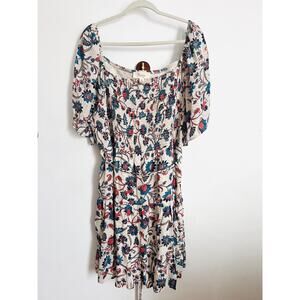 Nurture Women's 3X Beige Floral Print Tie Waist Short Sleeve Casual Dress empire